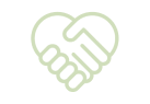 An icon of a handshake in the shape of a heart.