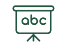 An icon of the letters abc displayed on a projection screen